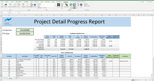A screenshot of an example report made by Vivid Reports using Jonas data